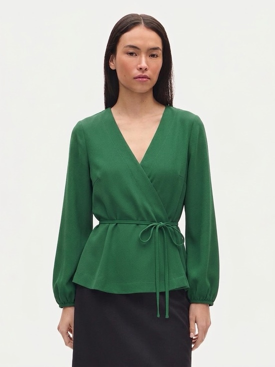 J. Crew Tops - J. CREW Women's Drapey Crepe Faux-Wrap Top - Green, Sz 8